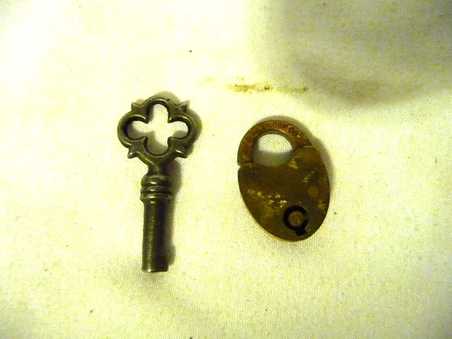 Vintage Miniature Brass EAGLE LOCK CO Padlock w/ Working Skeleton Key