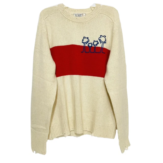 Free People Sandrine Rose Wool Cashmere Sweater Sz LARGE Palm Tree Pull Over NWT