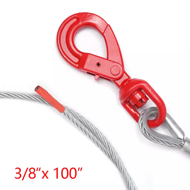 3/8"x 100" Wire Rope Steel Core Winch Cable Self-Locking Swivel Hook Towing Wire