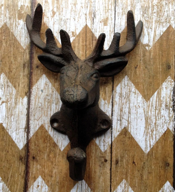 Cast Iron Deer Head Wall Hook Stag Elk Coat Hook Hanger Rack Gift for Hunters