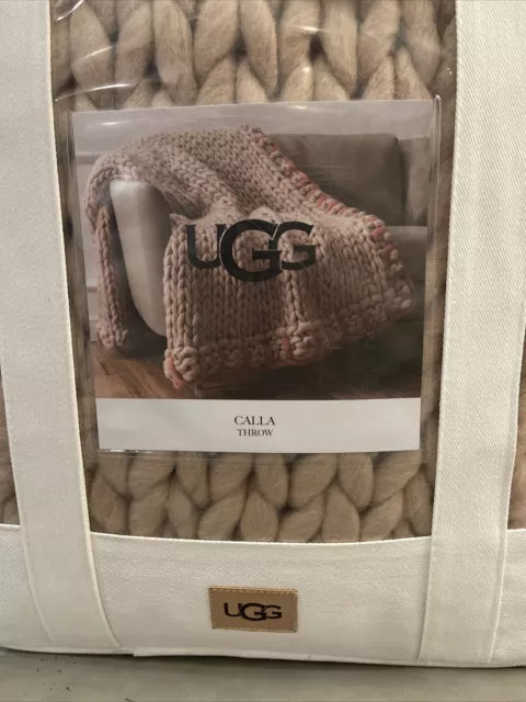 UGG CALLA ALMOND Thick Heavy Knit Woven Throw Blanket Cover Chunky