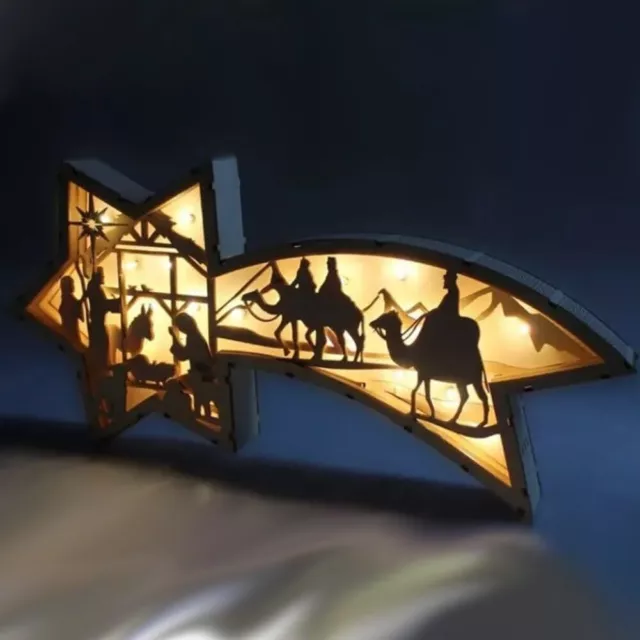 Christmas Nativity Star Lamp 3D LED Wooden Nativity Star Shaped Desk Lamp S J1H1