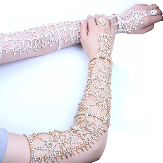 A Pair Of Crystal Arm Wrist Elbow Gloves Women Wedding Bridal Party Pageant
