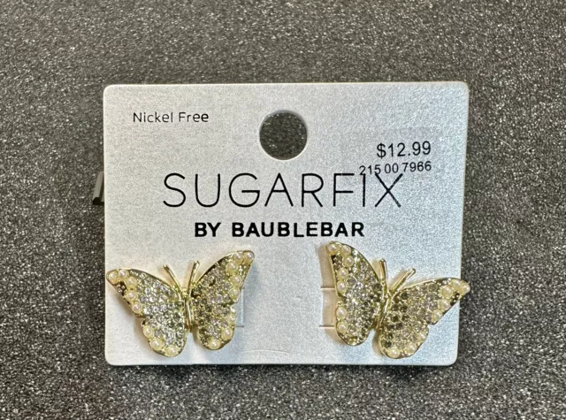 SUGARFIX by BaubleBar Crystal Wings Butterfly Stud Earrings Gold Tone NEW