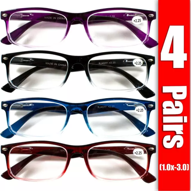 4 pares de gafas de lectura para hombre y mujer montura rectangular de moda