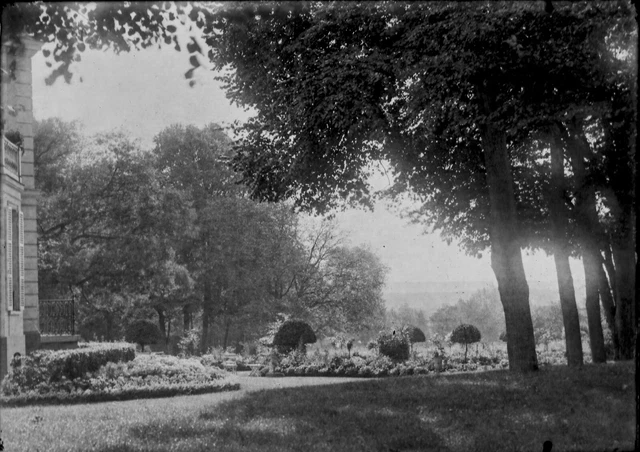 Antique photo glass plate negative 13x18 cm landscape park trees, château France