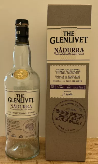 2017 Glenlivet Nadurra Single Malt Scotch Whisky Empty Bottle & Box Oloroso