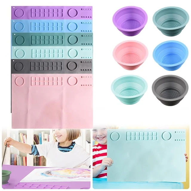 Tapis De Peinture Enfant Silicone 50x40cm - Palette Intégrée - Antidérapant, Lavable - Vert