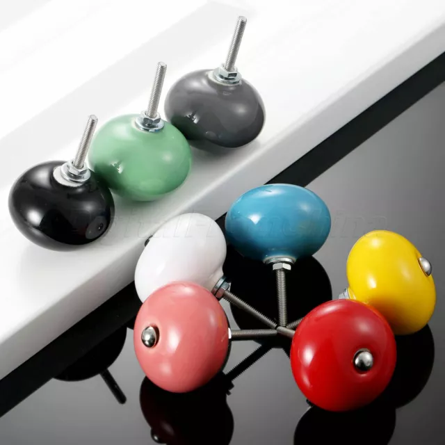 Kitchen Cupboard Wardrobe Pull Knobs 8 Colors Ceramic Door Cabinet Round Handles
