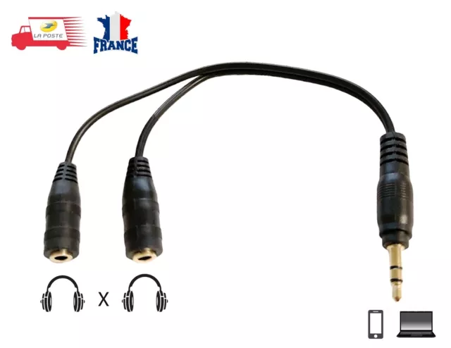 Cable Adaptateur Y Splitter Aux Jack 3,5mm Male vers 2 Prises Femelles TRS