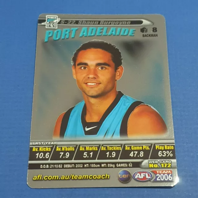 2006 Teamcoach Silver parallel Shaun Burgoyne CARD - Port Adelaide Power