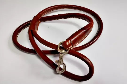 Rolled Round Dog Leather Show Slip Collier de plomb Laisse Marron Vente en...