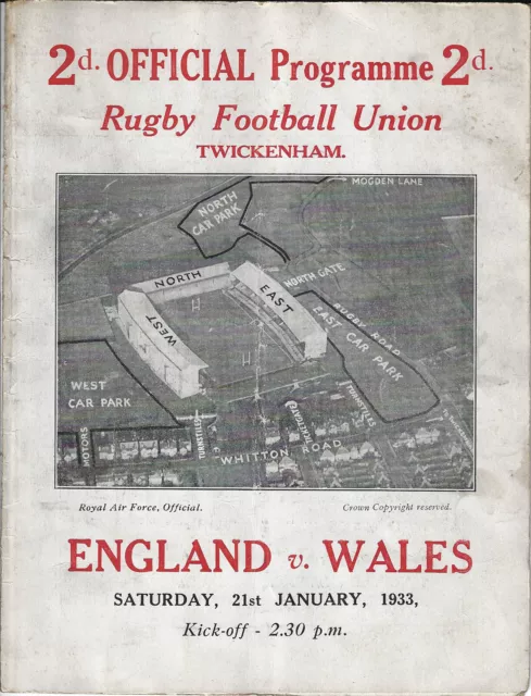 England v Wales First Welsh victory at Twickenham 21 Jan 1933 RUGBY PROGRAMME