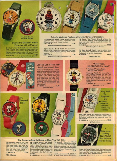 1974 ADVERT 3 PG Character Watch Barbie Hot Wheels Charlie Brown Snoopy Disney +