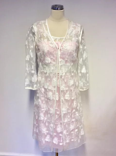 Bnwt Dress Code By Veromia Pink & White Dress & Duster Coat Size 10 Rrp £399