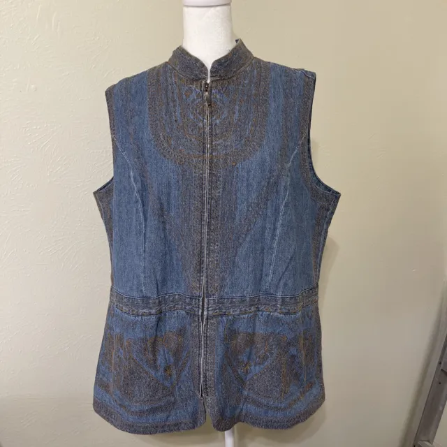 Coldwater Creek Embroidered Denim Vest Size 1x Beautiful Condition Boho Retro