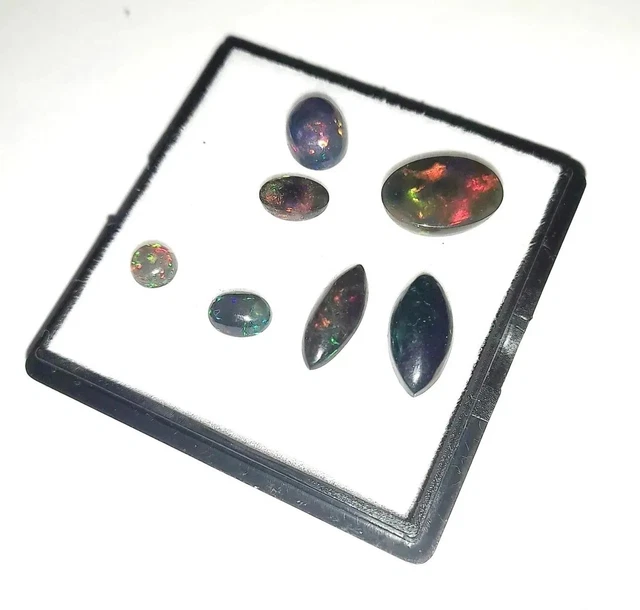 🥇 Opales Noires ☆ Multi-flash☆9,30carats☆100%Naturel ☆Lot x7  💎☆ 1,85g ☆