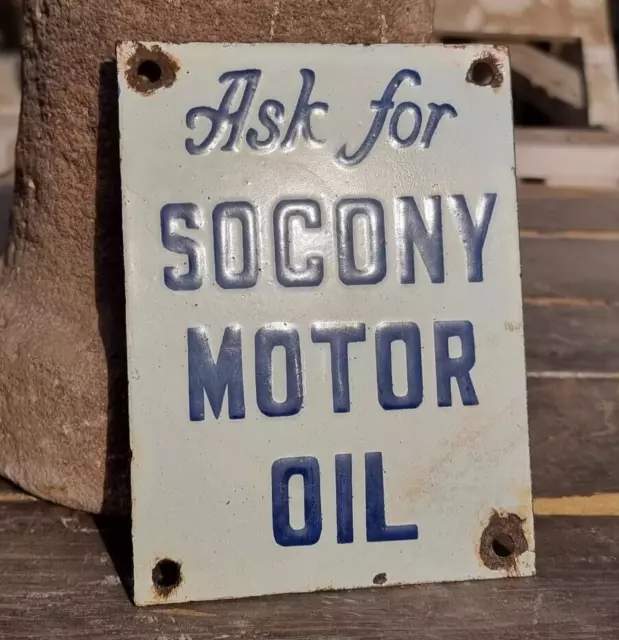 vintage Old Antique Rare Socony Motor Oil Miniature Porcelaine Émail...