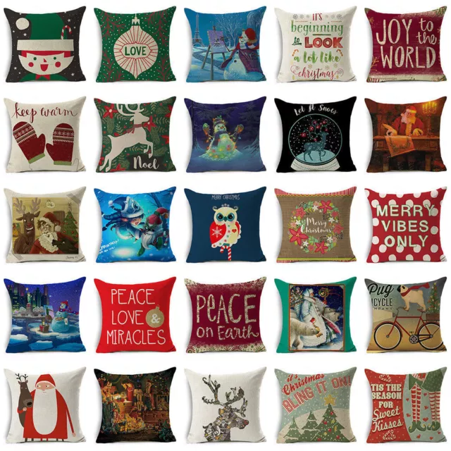 Xmas Christmas Cotton Linen Throw Pillow Case Sofa Cushion Cover Home Decor Gift