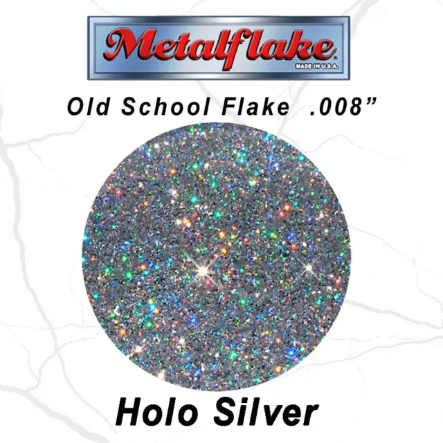 METAL FLAKE 120g HOLO SILVER GLITTER (0.008) CUSTOM PAINT FLAKES 4OZ RETRO