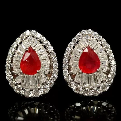 Natural Padparadscha Sapphire 925 Sterling Silver White Gold Plated Earrings