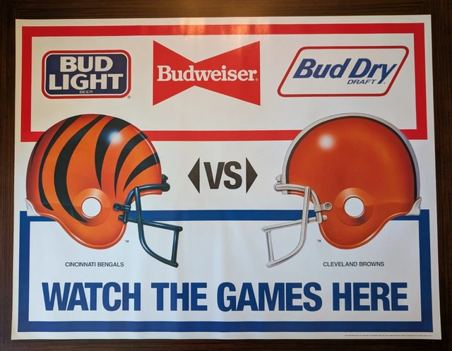 VINTAGE BUDWEISER NFL Bengals vs Browns Advertisement Poster