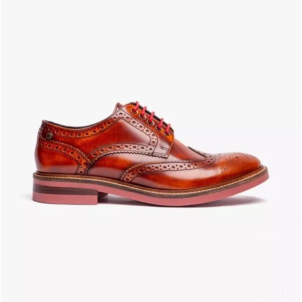 Base London WOBURN Mens Formal Polished Leather Brogue Shoes Tan