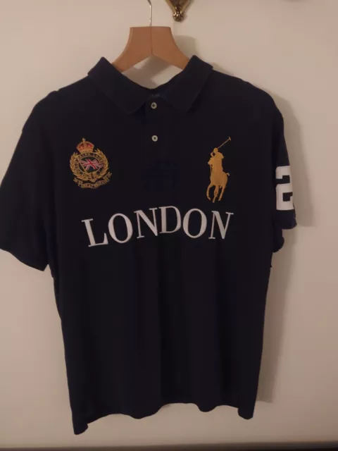 Ralph Lauren Polo Shirt Size XL Mens Navy Blue LONDON  Big Pony Custom Fit