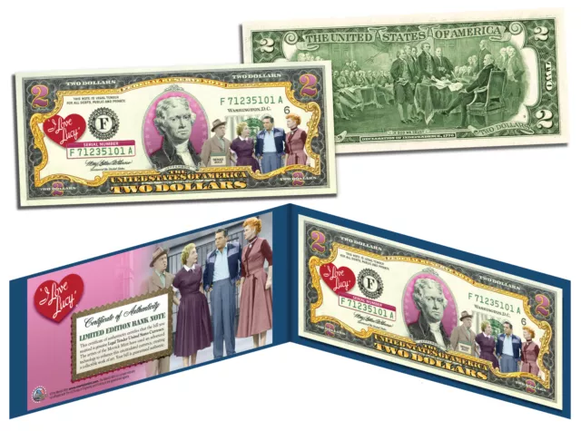 I LOVE LUCY Legal Tender U.S. $2 Bill *OFFICIALLY LICENSED* Lucille Ball w/Folio