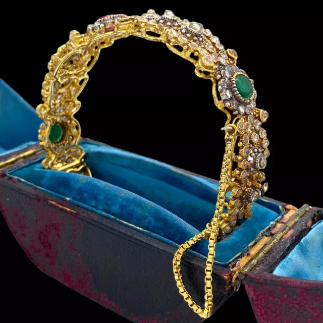 Antico Deco Vintage 14k Placcato Oro Mughal Rubino Strass Matrimonio Bracciale