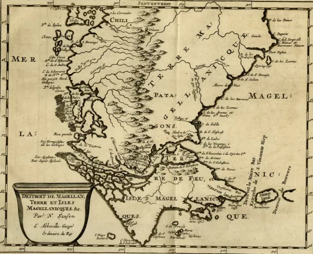 Antique Map-South america-Chili-The Strait Magallanes in Argentina-Sanson-1682 3