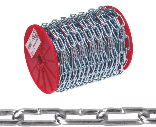 0726827 Straight Link Coil Chain, #2, 125 ft L, 310 lb Working Load, Steel, Zinc