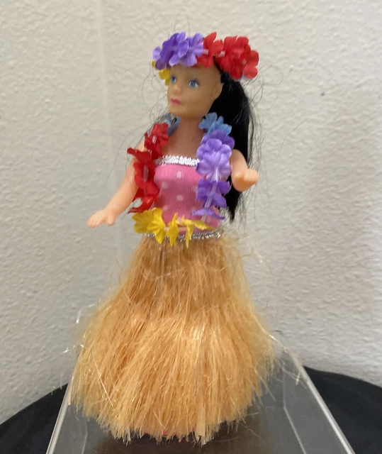 VTG Hawaiian Dashboard Hula Dancer Doll Grass Skirt Lei Tiki Polynesian 7.5 Inch