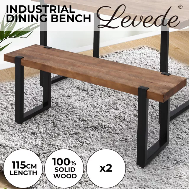 Levede 2x Dining Bench Chairs Wooden Seat Kitchen Outdoor Garden Patio 115CM