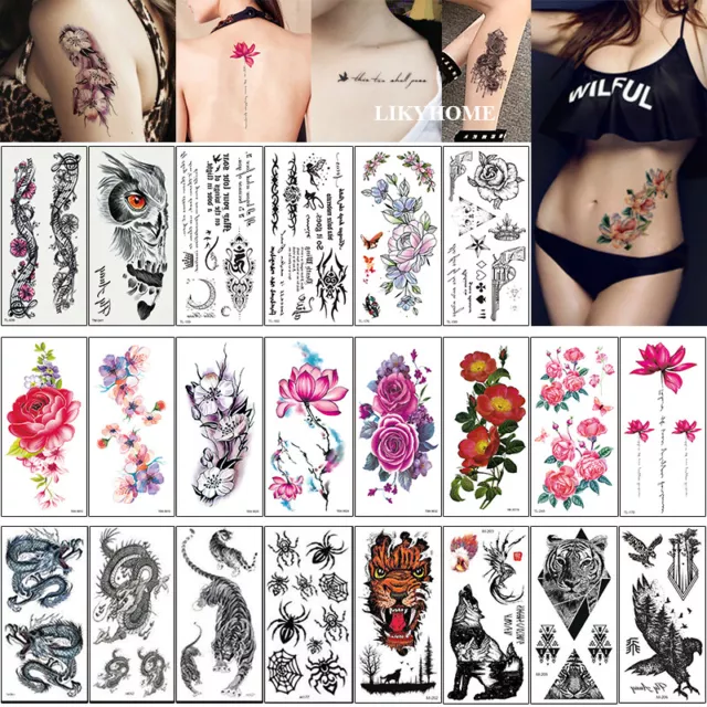 Waterproof Fake Tattoo Sheet Sticker Floral 3D Flowers Body Art Skin Temporary