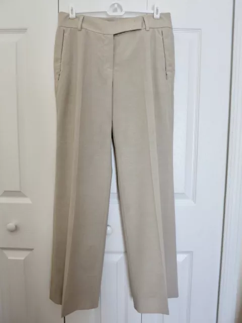 Akris Punto 100% Wool Flat Front Wide Leg Women's Pants Lined Ligth Beige 4