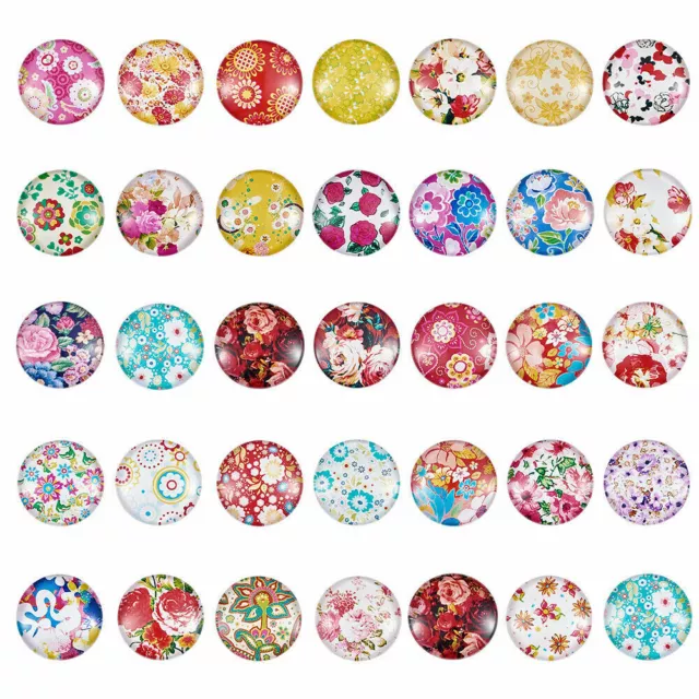 10x Floral Printed DIY Craft Glass Cabochon Half Round/Dome Mixed Color 25x7mm