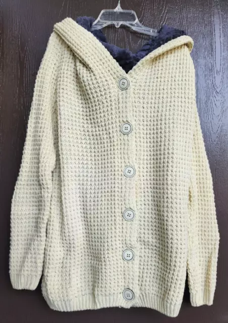 Women Beige Hooded Sweater Cardigan Size M with Front Pockets