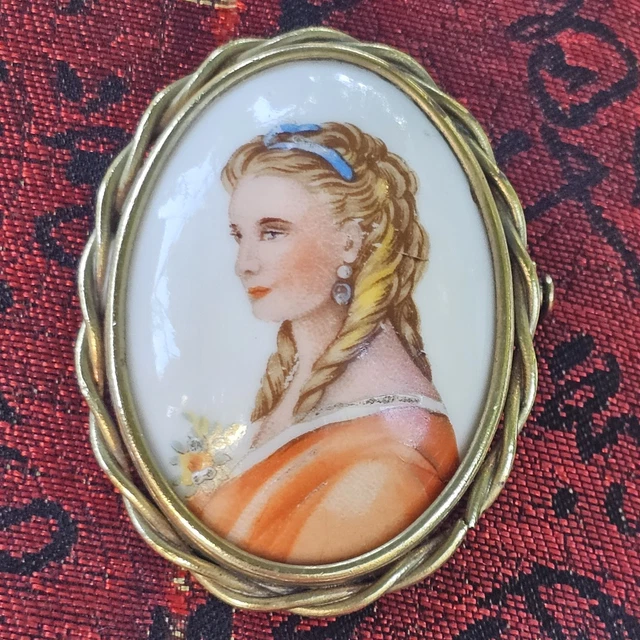 Broche Ancienne Portrait Femme - Camée Limoges (occasion, Vintage)
