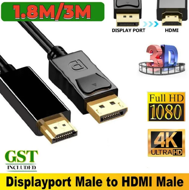 Displayport DP to HDMI Cable Male to Male HD 4K 1080P High Speed Display Port