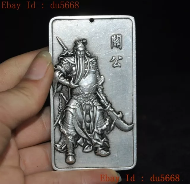 3.4"China Tibetan silver God War Guan Yu Guan Gong Buddha statue amulet pendant