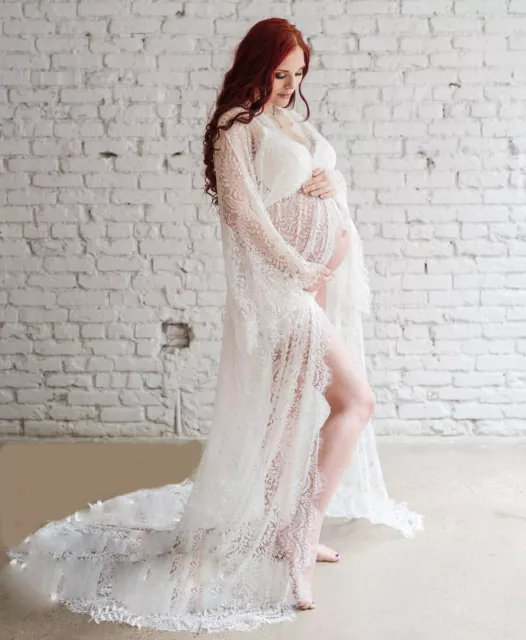 Pregnant Women Deep V Maternity Lace Dress Photography Prop Photo Shoot Gown