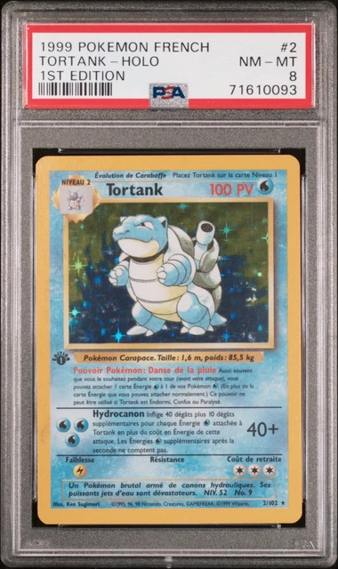 Carte française 1999 Pokemon Set de Base Edition 1 Tortank 2/102 PSA 8