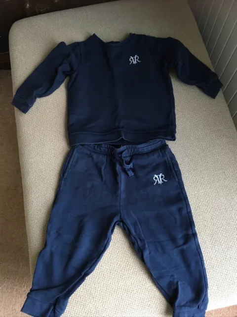 River island Mini 18-24 months baby boy navy blue jogger set / bottoms &  top