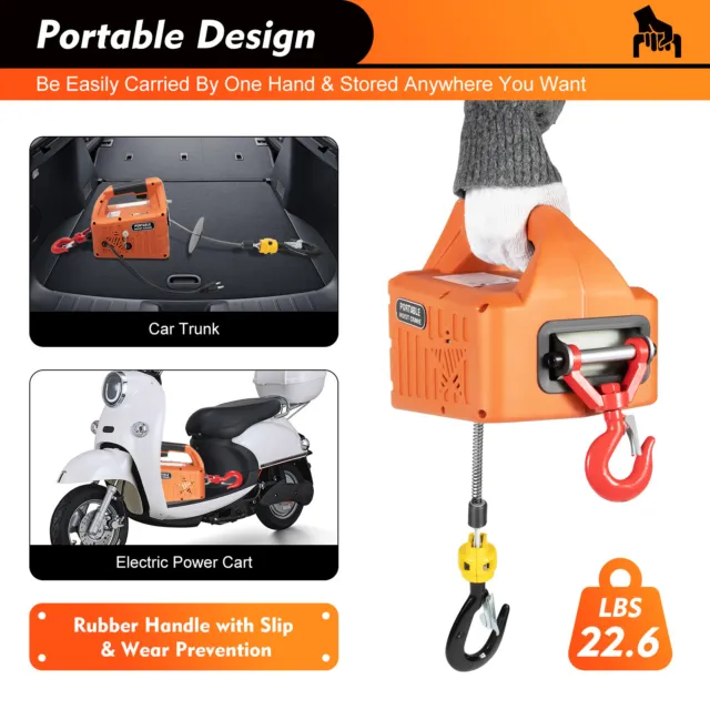 Portable 3-in-1 Electric Winches 300kg/660lbs Hoist Winch Crane Lift w/ Remote