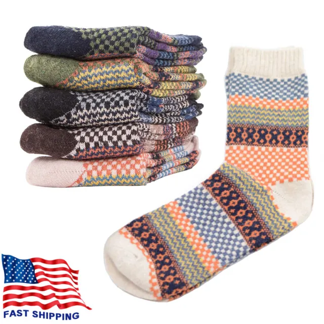 5 Pairs Mens Winter Heavy Duty Warm Thermal Merino Lambs Wool Boots Socks 8-11