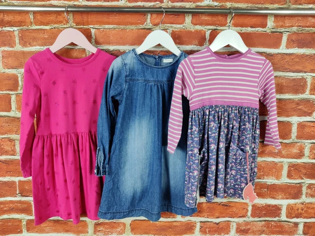 GIRLS BUNDLE AGE 4-5 YEARS NEXT H&M etc LONG SLEEVE DRESS DENIM PINK KIDS 110CM