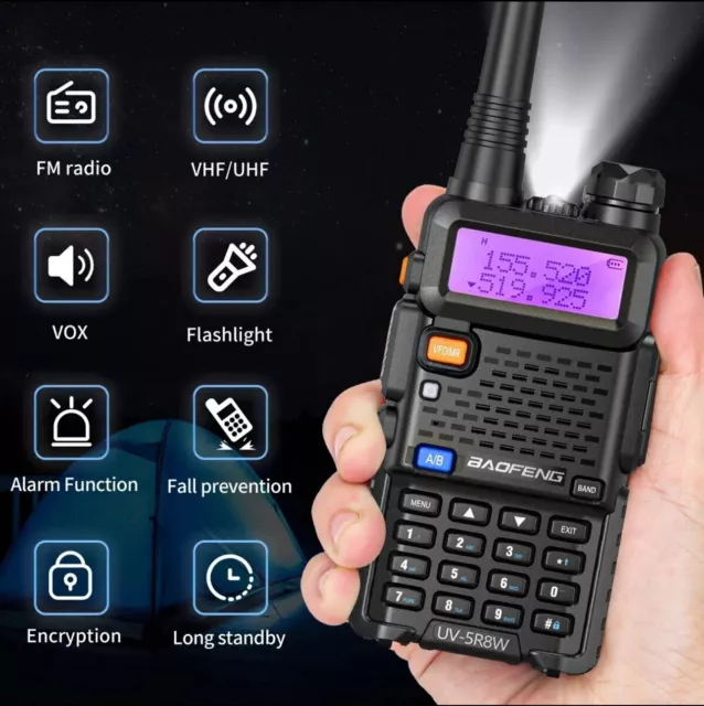 Baofeng UV-5R Ricetrasmettitore FM micro miniatura VHF/UHF (escursionismo, sicurezza, softair)