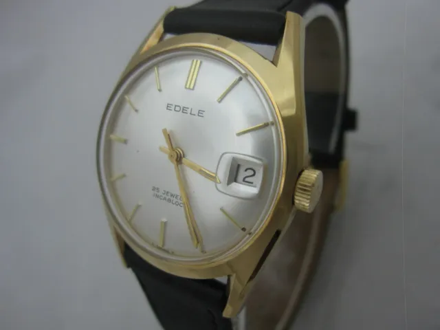 Nos New Vintage Swiss Automatic 25 Jewels Edele Gold Pl Mens Analog Watch 1960