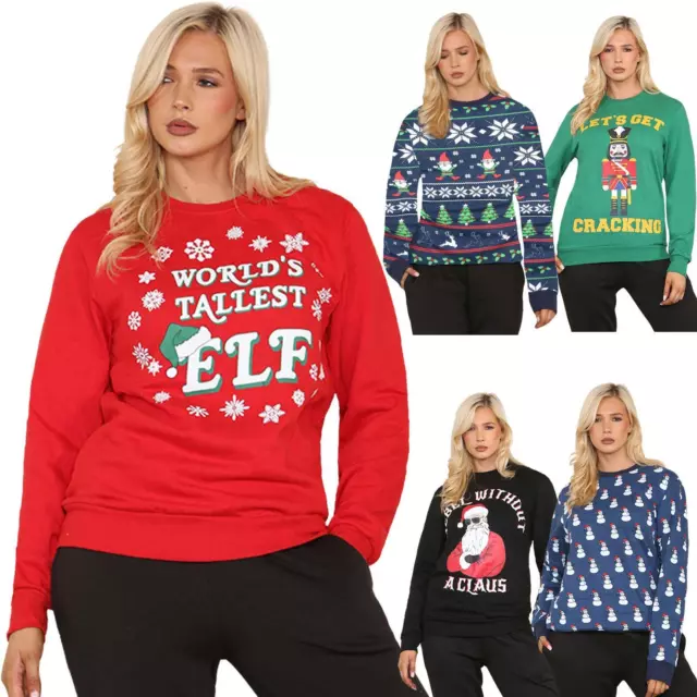 Womens Christmas Jumper Xmas Gift Pullover Ladies Santa Snowman Sweatshirt Top